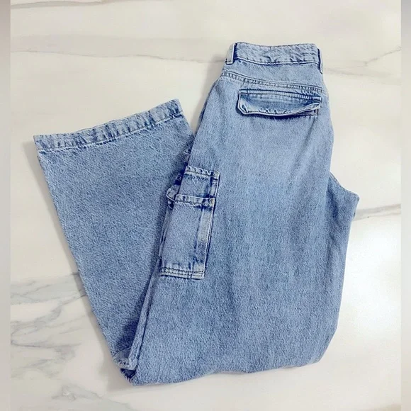 GARAGE Low Rise Wide Leg Cargo Jean - Ronnie Blue - Picture 3 of 6